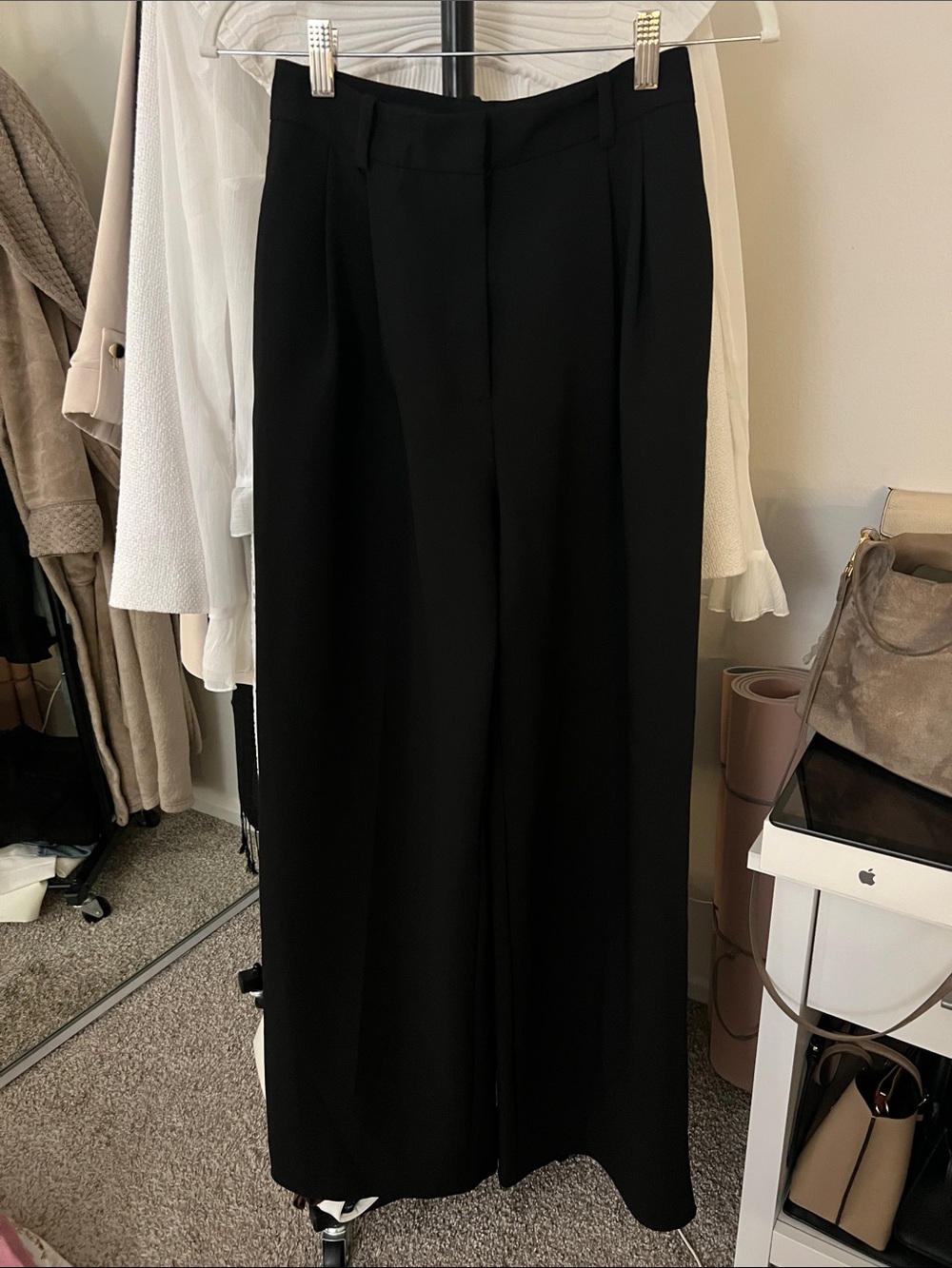 Classic High-Waist double lined Wide-Leg Black Trousers